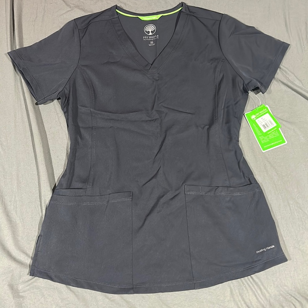 Pewter Healing Hands Scrub Top